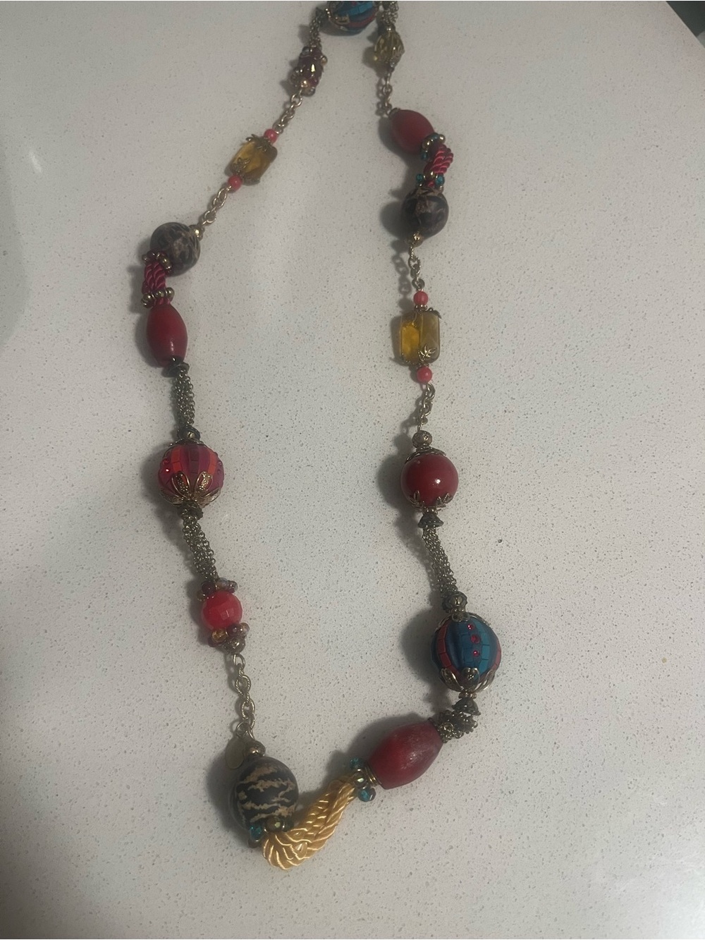 Multicolor Beaded Statement Necklace - Fuchsia & Te Accents